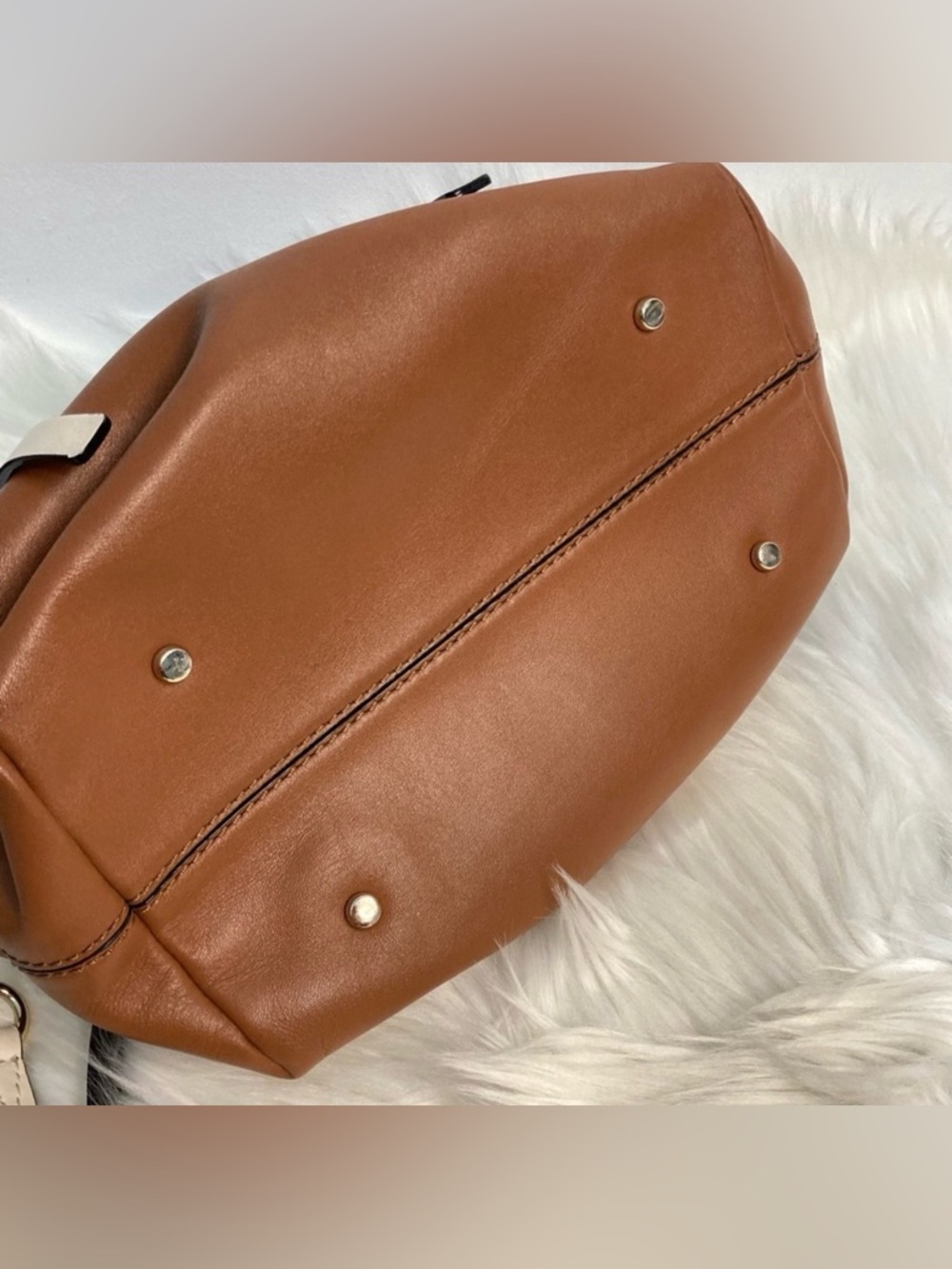 Kate Spade Brown Leather Bag with White Strap Accents - Picture 7 of 7
